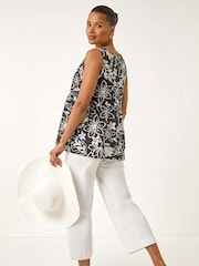 Roman Black Floral V-Neck Buttoned Blouse - Image 5 of 5