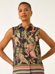 Roman Pink Floral Border Print Button Blouse - Image 1 of 5