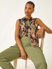 Roman Pink Floral Border Print Button Blouse - Image 2 of 5