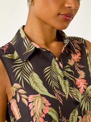 Roman Pink Floral Border Print Button Blouse - Image 3 of 5