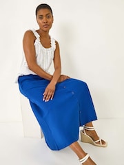 Roman Blue Linen Button Pencil Midi Skirt - Image 2 of 5