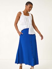 Roman Blue Linen Button Pencil Midi Skirt - Image 3 of 5