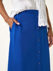 Roman Blue Linen Button Pencil Midi Skirt - Image 5 of 5