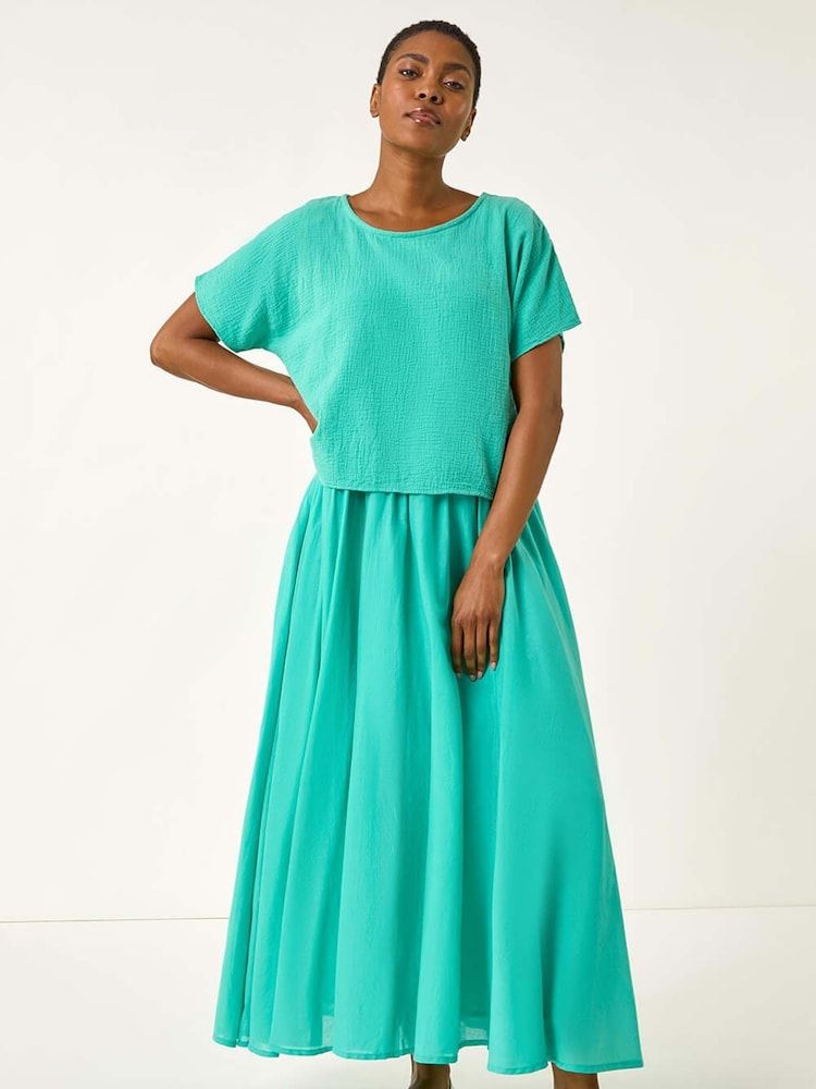 Roman Green Cotton Top Overlay Midi Dress - Image 1 of 5