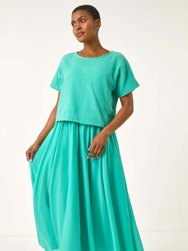 Roman Green Cotton Top Overlay Midi Dress - Image 2 of 5
