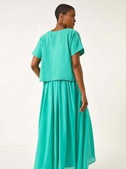 Roman Green Cotton Top Overlay Midi Dress - Image 3 of 5