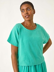 Roman Green Cotton Top Overlay Midi Dress - Image 5 of 5