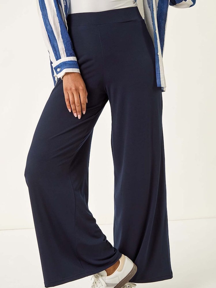 Roman Blue Wide Leg Stretch Trousers - Image 1 of 5