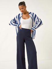 Roman Blue Wide Leg Stretch Trousers - Image 3 of 5