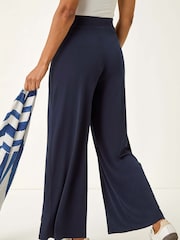 Roman Blue Wide Leg Stretch Trousers - Image 4 of 5