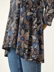 Roman Blue Floral Puff Print Stretch Top - Image 3 of 5