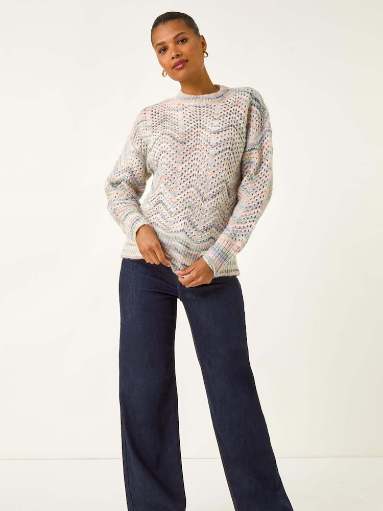 Roman Grey Zig Zag Pointelle Knit Jumper - Image 5 of 5