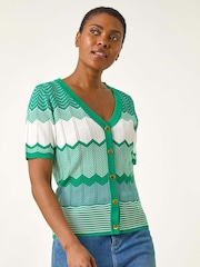 Roman Green Wave Stitch Button Knit Jumper - Image 1 of 5