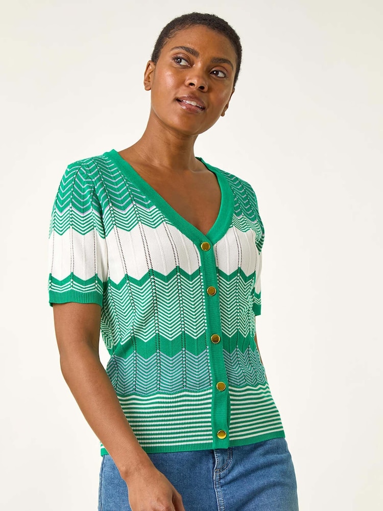 Roman Green Wave Stitch Button Knit Jumper - Image 1 of 5