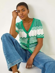 Roman Green Wave Stitch Button Knit Jumper - Image 2 of 5