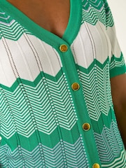 Roman Green Wave Stitch Button Knit Jumper - Image 3 of 5