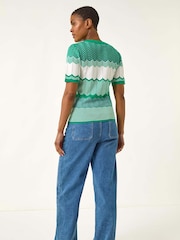 Roman Green Wave Stitch Button Knit Jumper - Image 4 of 5