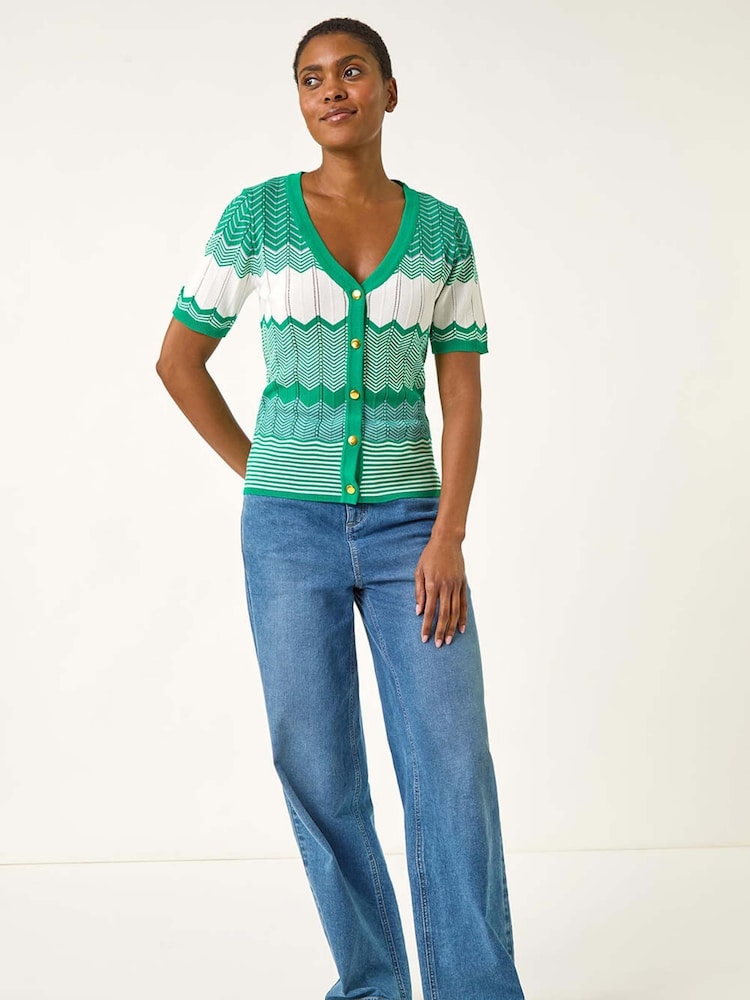 Roman Green Wave Stitch Button Knit Jumper - Image 5 of 5