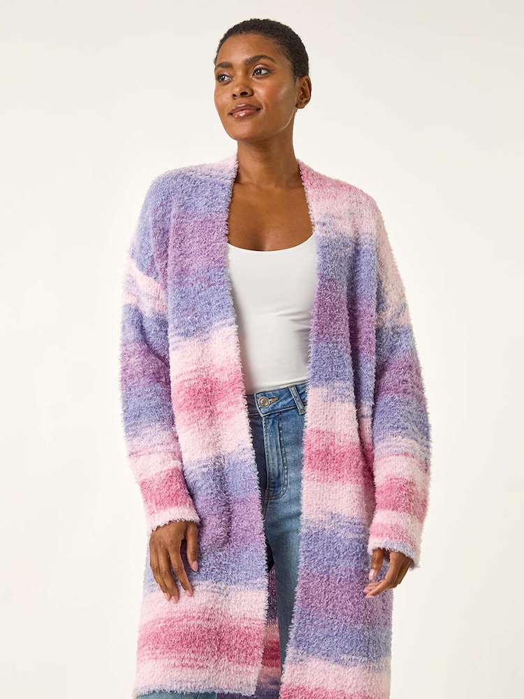 Roman Fluffy Stripe Longline Cardigan - Imagem 1 de 5
