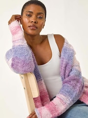Roman Fluffy Stripe Longline Cardigan - Imagem 4 de 5