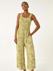 Roman Green Paisley Print Cropped Jumpsuit - Image 1 of 5
