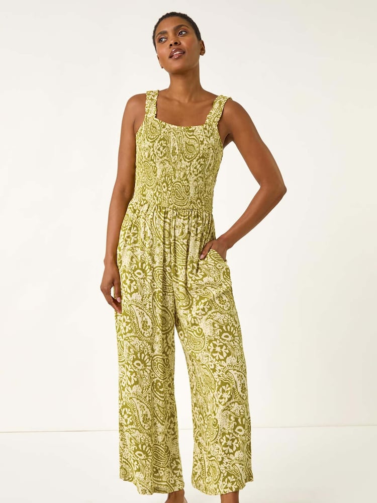 Roman Green Paisley Print Cropped Jumpsuit - Image 1 of 5