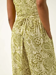 Roman Green Paisley Print Cropped Jumpsuit - Image 2 of 5