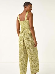 Roman Green Paisley Print Cropped Jumpsuit - Image 4 of 5