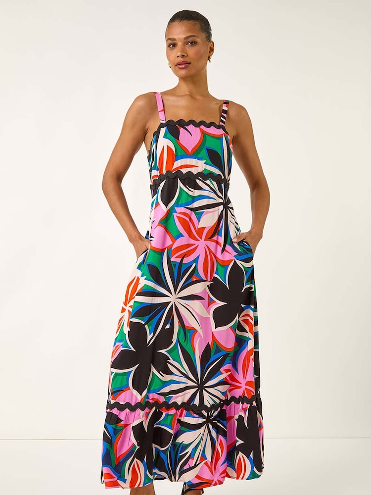 Roman Pink Floral Print Ric Rac Maxi Dress - Image 1 of 5