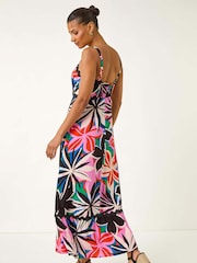 Roman Pink Floral Print Ric Rac Maxi Dress - Image 3 of 5