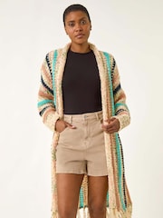 Roman Pattern Fringe Detail Cardigan - Imagem 1 de 5