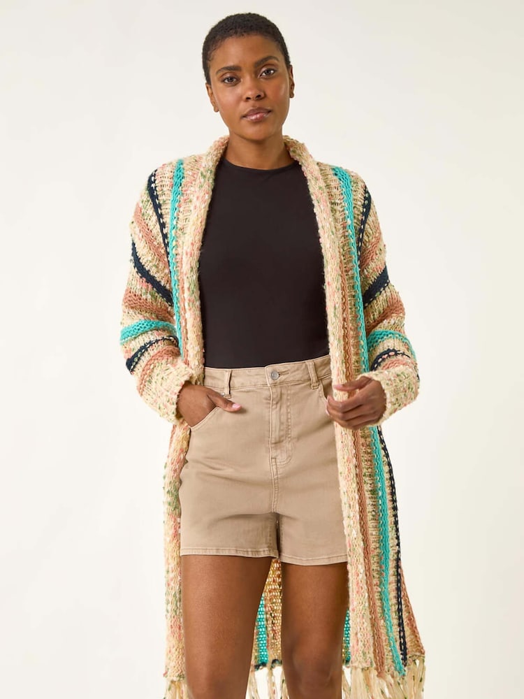 Roman Pattern Fringe Detail Cardigan - Imagem 1 de 5