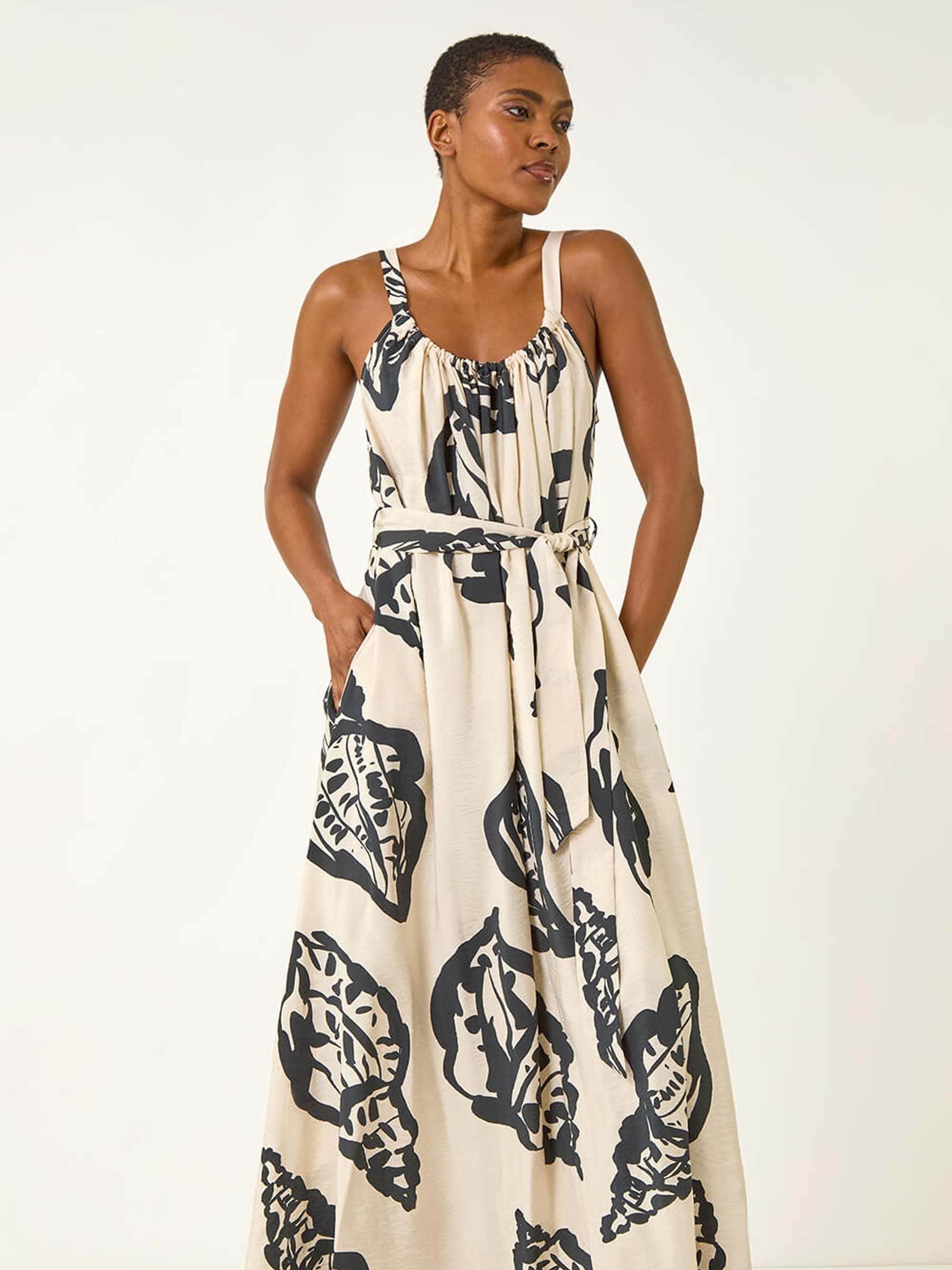 Roman White Strappy Shell Print Maxi Dress