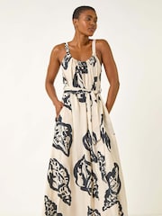 Roman White Strappy Shell Print Maxi Dress - Image 1 of 5
