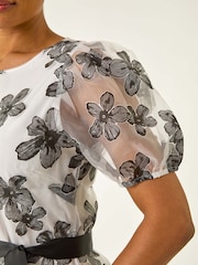 Roman White Floral Print Organza Belted Dress - Image 5 of 5