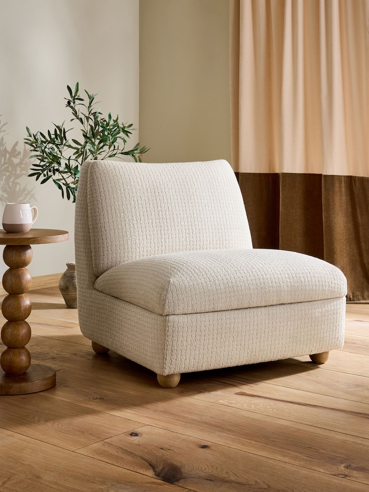 Cross Hatch Boucle Oyster Natural Clemmie Storage Accent Chair - Image 1 of 10