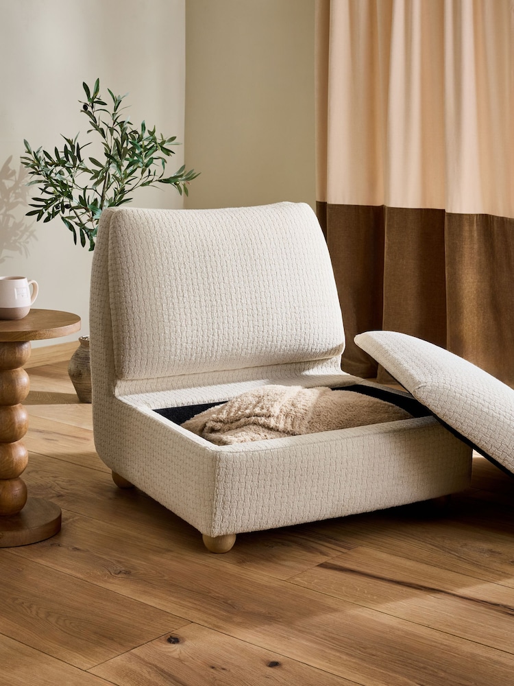 Cross Hatch Boucle Oyster Natural Clemmie Storage Accent Chair - Image 2 of 10