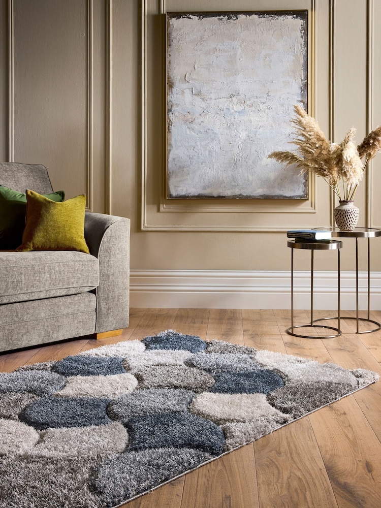 Origin Rug Collection. Navy 3D Scallop Shaggy Rug - Image 1 of 5