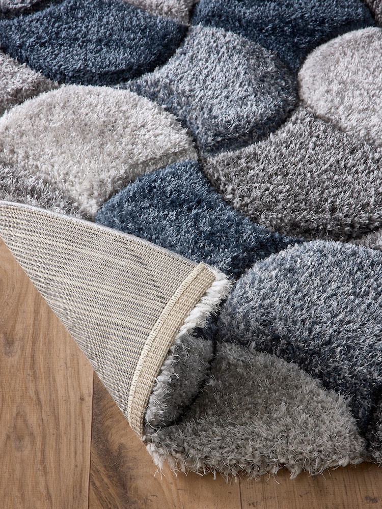 Origin Rug Collection. Navy 3D Scallop Shaggy Rug - Image 2 of 5