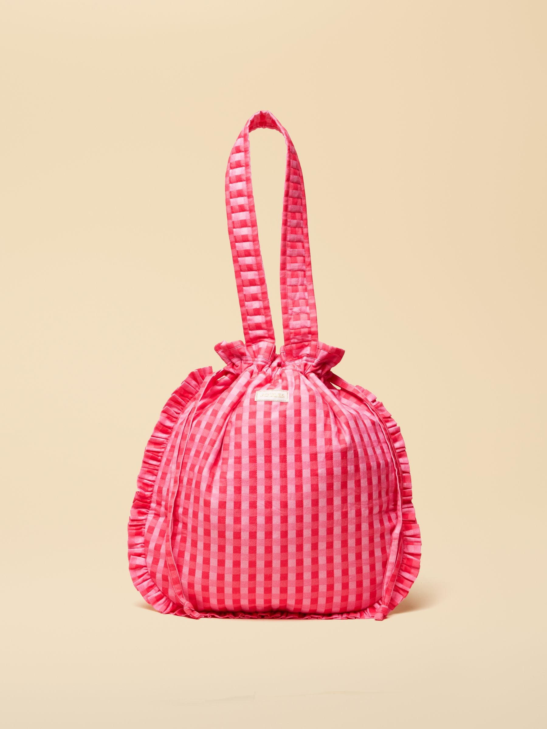 Joules Red/Pink Nella & Gingham Quilted Tote Bag Small