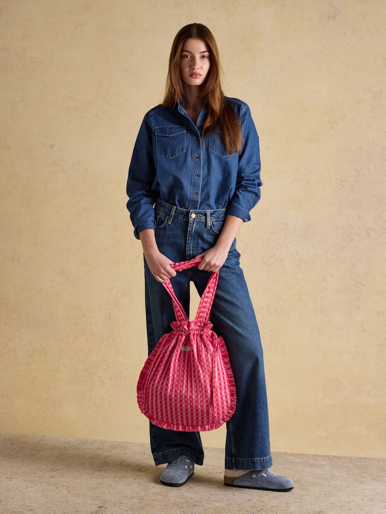 Joules Nella Red Pink Gingham Quilted Tote - Image 2 of 9