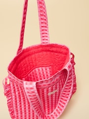 Joules Nella Red Pink Gingham Quilted Tote - Image 8 of 9