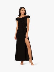 Adrianna Papell Vestido preto com babados em jersey - Imagem 1 de 6