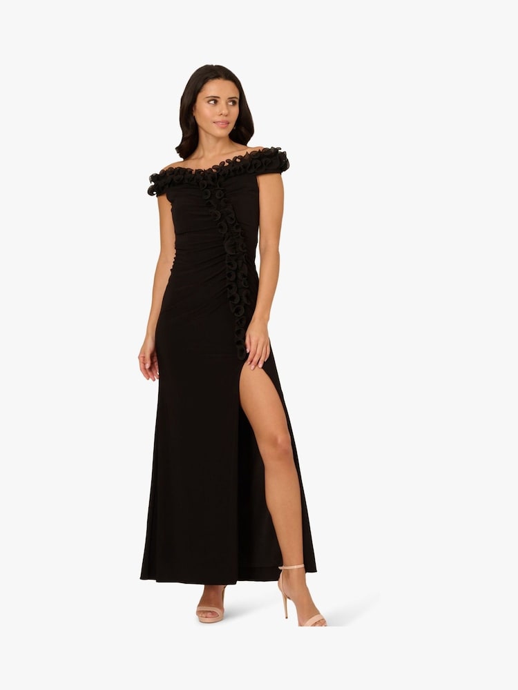 Adrianna Papell Vestido preto com babados em jersey - Imagem 1 de 6