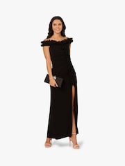 Adrianna Papell Vestido preto com babados em jersey - Imagem 4 de 6