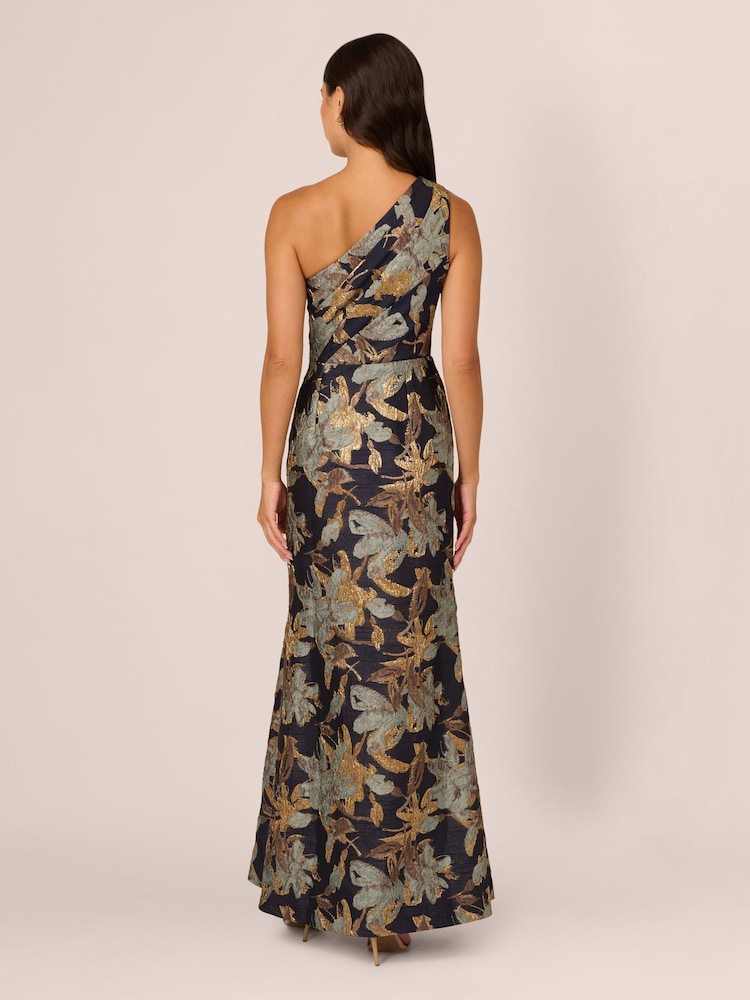 Adrianna Papell One Shoulder Jacquard Blue Dress - Image 2 of 6