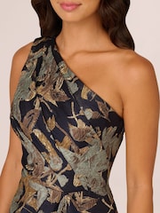 Adrianna Papell One Shoulder Jacquard Blue Dress - Image 4 of 6