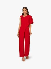Adrianna Papell Red Asymmetrical Crepe Jumpsuit - Image 1 of 6