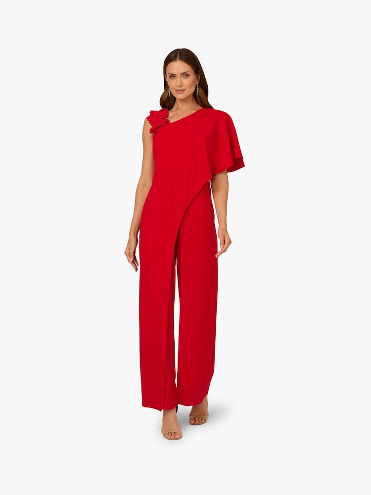 Adrianna Papell Red Asymmetrical Crepe Jumpsuit - Image 1 of 6