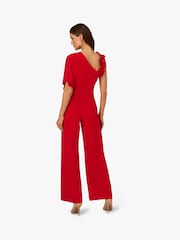 Adrianna Papell Red Asymmetrical Crepe Jumpsuit - Image 2 of 6